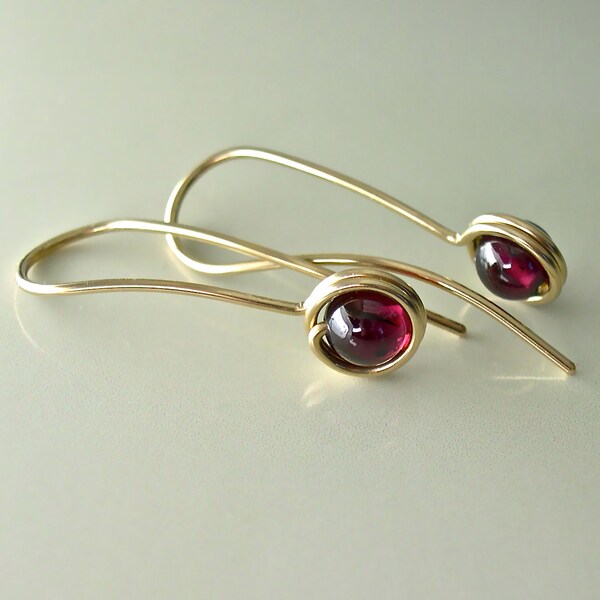 Red Garnet Gold Drop Earrings, Garnet 14K Gold-Filled Minimalist Dangle Drops, January Birthstone, Inspirational Stone