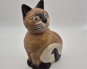Figura de gato - Arte popular vintage, estatua de madera tallada a mano