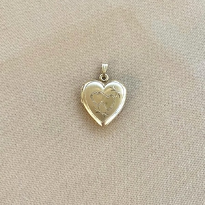 14k Gold gravierte Doppelherzen Medaillon • Vintage Herz Medaillon Anhänger • Gelbgold Andenken Schmuck