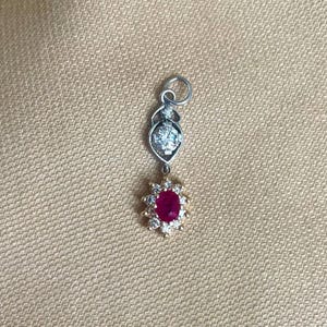 Ruby Sun with Diamond Details 14k Gold Pendant • Vintage Oval Ruby Pendant • Halo Diamond Accent Pendant