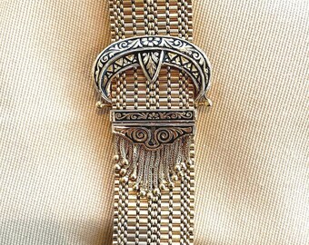 14k Gold Belt Bracelet • Vintage Buckle Design with Black Enamel • Unique Western Bracelet