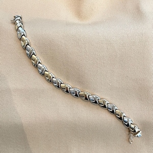 14k Yellow & White Gold Bracelet • Vintage Two-Tone Link • 14k Yellow and White Gold Bracelet