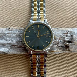 Vintage Seiko Watch • Two Tone Gold and Silver • Classic Gray Dial Seiko with Date Display