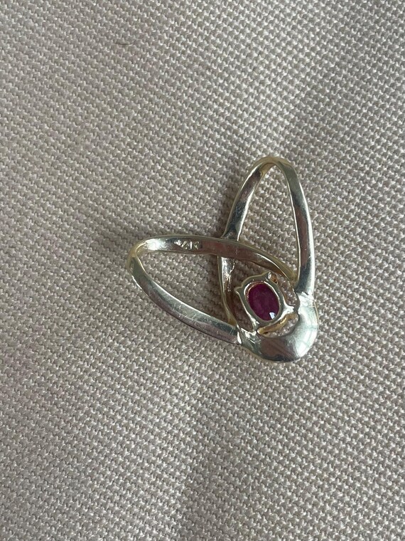 14k Gold Loop Pendant with Ruby • Vintage Oval Ru… - image 3