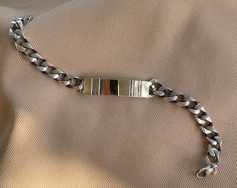 アクセサリー vintage silver French id bracelet rare Vintage French Silver ID Bracelet Michel, 1970s Chunky Jewellery