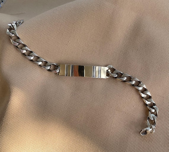 Vintage Sterling Silver Striped Nameplate Bracelet