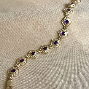 14k Gold Amethyst Bracelet • Vintage Amethyst Bracelet • 14k Gold Statement Bracelet