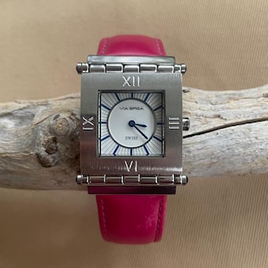 Vintage Pink Via Spiga Watch • VS139P Espresso • Pink Italian Leather Strap • Swiss Movement • Roman Numerals • Blue Accents