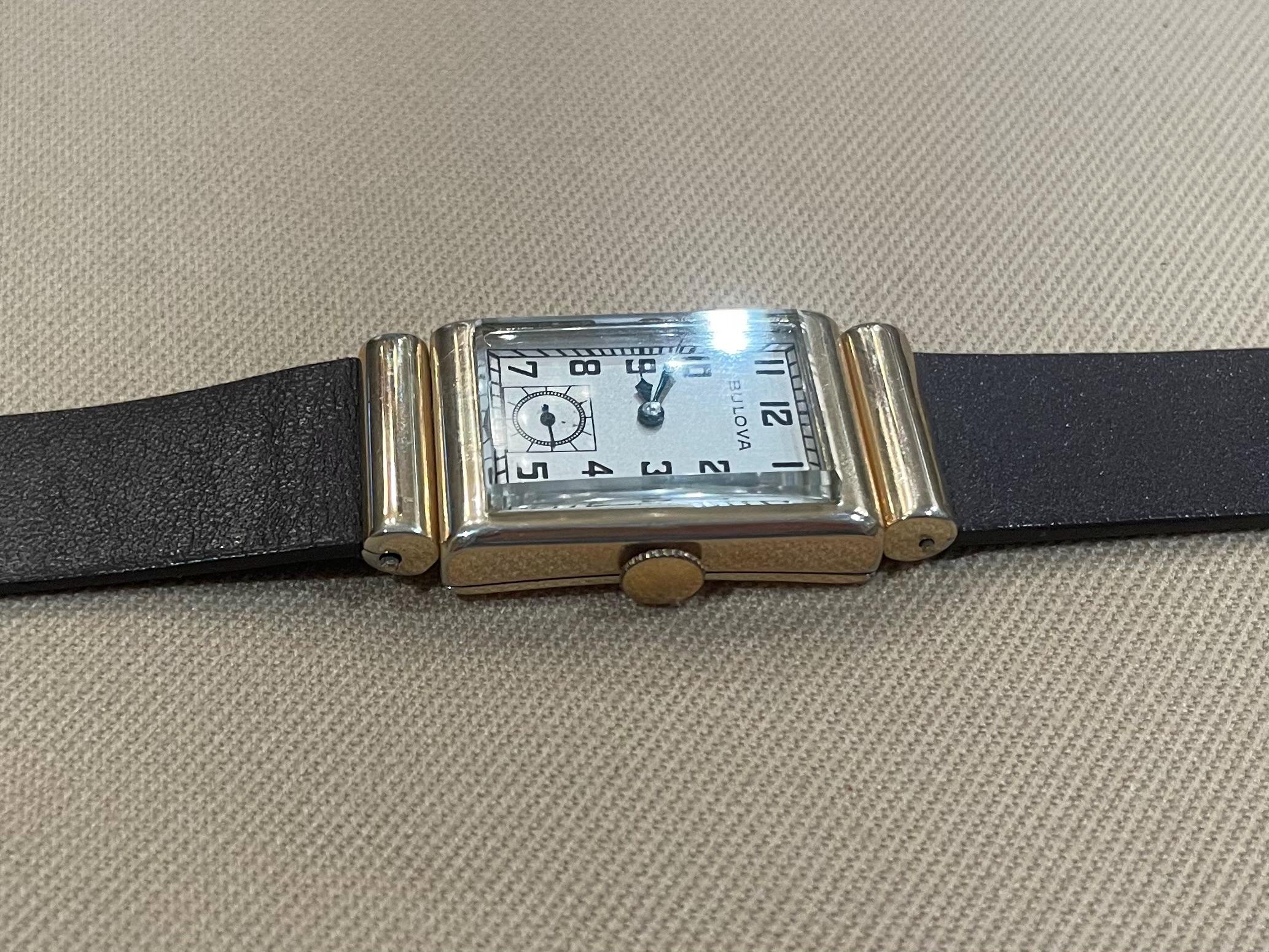 Vintage Bulova Rectangular Watch • Blue Hands • White Dial • Sub ...