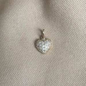 Diamond Covered 14k Gold Heart Pendant • Vintage Yellow Gold Heart Pendant • Round Diamond Pave Heart Necklace Charm