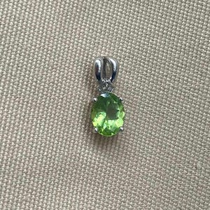 14k White Gold Peridot & Diamond Pendant • Oval Peridot and Diamond Pendant