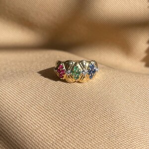 Vintage 14k Gold Floral Gemstone Ring • Ruby, Emerald, Sapphire & Diamond