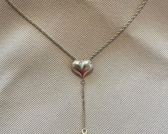 14k Gold Heart Pendant Necklace • Double Heart Drop • Vintage Rope Chain • Classic heart Necklace