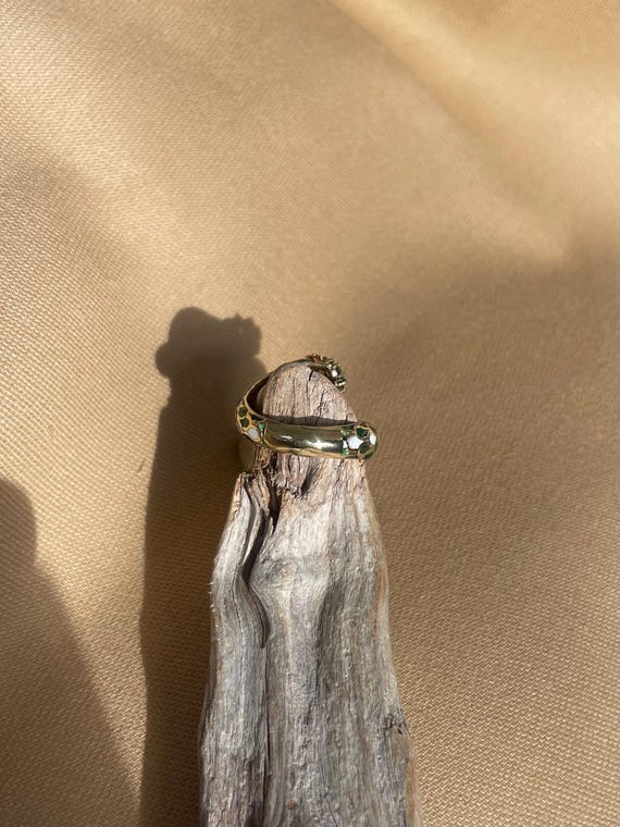 Emerald and Ruby 14k Gold Ring with Enamel • Vint… - image 6