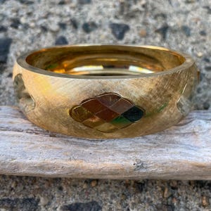 14k Gold Faceted Bangle Bracelet • Vintage Estate Gold Statement Bangle • Faceted Windows Design