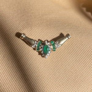 14k Gold Emerald & Diamond Pendant • Vintage Gold Pendant • Fine Green Emerald • Vintage Diamond and Emerald Pendant