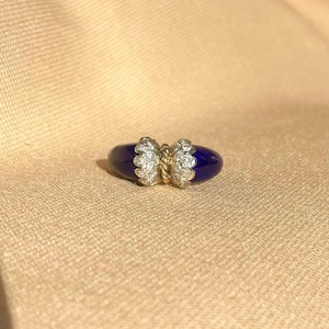 18k Gold Diamond and Lapis Lazuli Ring • Vintage Blue Statement Ring • Unique Lapis Jewelry