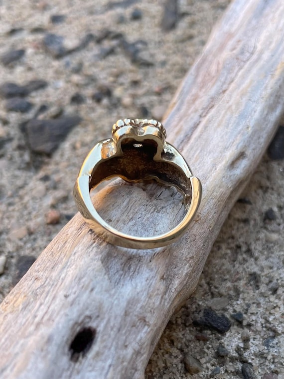 14k Gold Big Hand Claddagh Ring • Vintage Yellow Gold Claddagh Band •  Unique Irish Jewelry