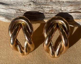 Vintage 14k Gold Square Knot Earrings • Statement Earrings