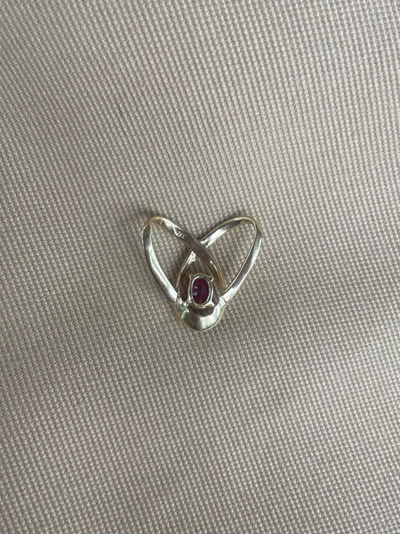 14k Gold Loop Pendant with Ruby • Vintage Oval Ru… - image 2