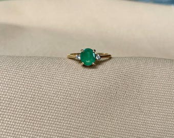 Vintage 14k Gold Smaragd Ring mit Diamant Akzent