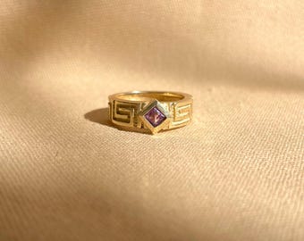 Vintage 14k Gold Byzantine Ring with Square Amethyst, US Size 6