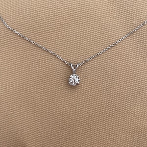 14k White Gold Diamond Pendant Necklace • Round Cut Diamond • Diamond Solitaire Necklace • Cable Chain • White Gold Necklace with Diamond