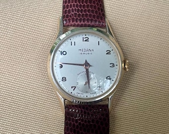 Vintage Medana 15 Rubis Watch • White Dial • Gold Case  display picture 3