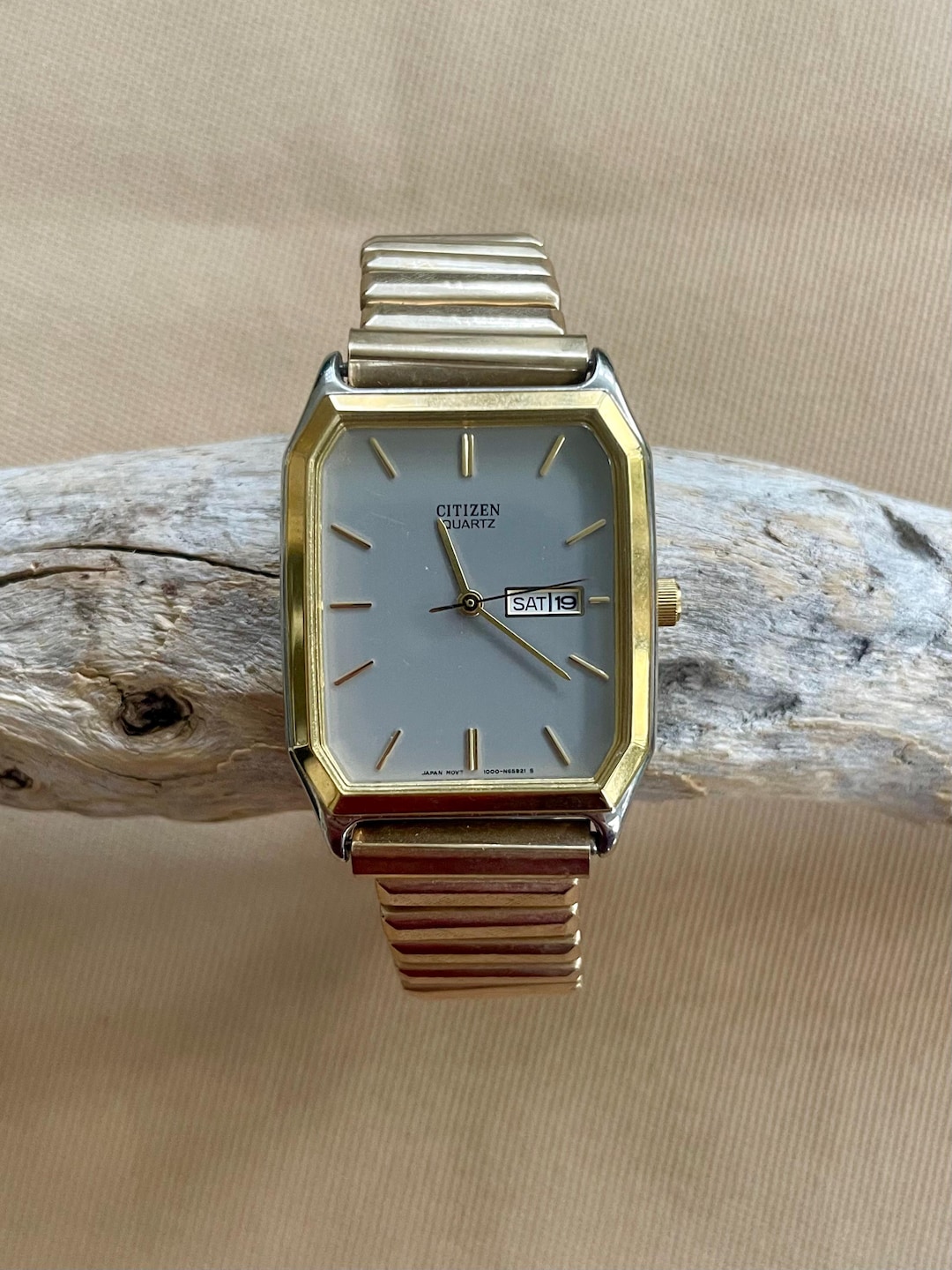 Vintage Citizen Watch • Square Gold Quartz • Iridescent Gray Dial