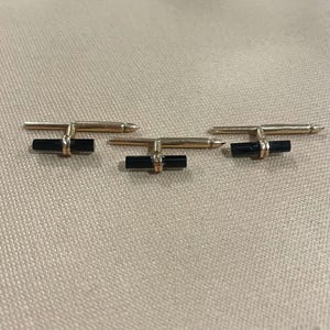 Set of 3 14k Gold Black Onyx Shirt Studs • Vintage Men’s Formal Accessories • Vintage Shirt Studs