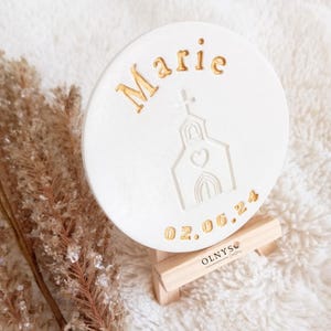 Décoration en argile personnalisable - Baptême - Communion - Église - Croix - Idée cadeau - Souvenir personnalisé - Fait main