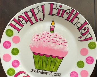 Happy Birthday Plate!! Hand Painted, Personalized!! Perfect for any Age Birthday Gift or Baby Gift!! FREE SHIPPING!!