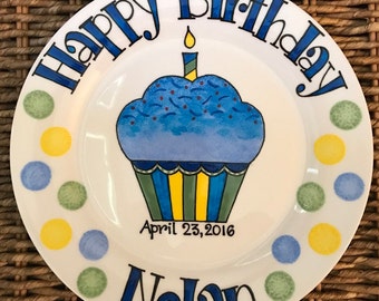 Happy Birthday Plate!! Hand Painted, Personalized!! Perfect for First Birthday, Baby Gift!! FREE SHIPPING!!