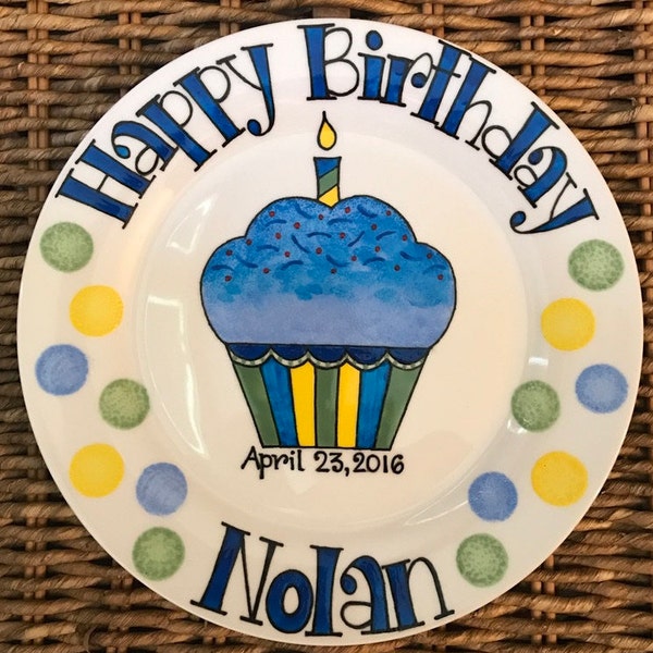 Happy Birthday Plate!! Hand Painted, Personalized!! Perfect for First Birthday, Baby Gift!! FREE SHIPPING!!