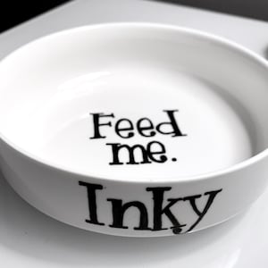 Hand Painted, PERSONALIZED Cat Food Bowl, Perfect for your Four-Legged Family Member, Classic Black & White!! FREE SHIPPING!!