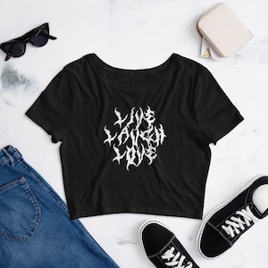 Heavy Metal Live Laugh Love Women’s Crop Tee | Metal Tees | Goth Tees | Crop Top | Funny Crop Tops