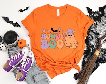 Embroidered Ghost T-Shirt, Halloween Tee, Howdy Boo