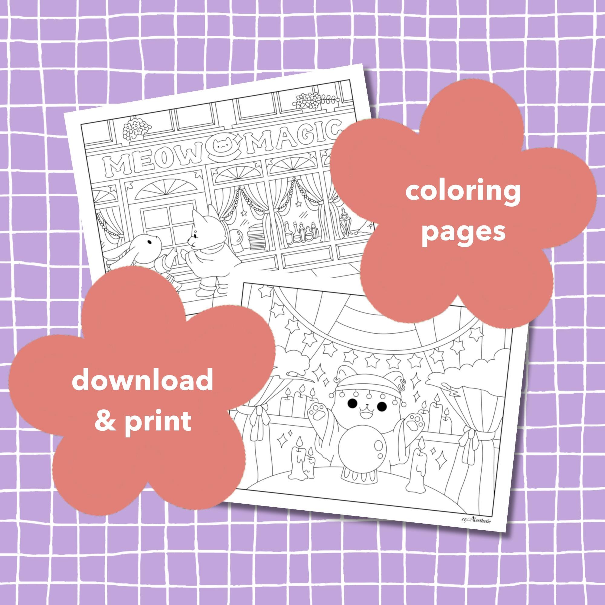 Meow Magic Coloring Pages 2 Instant Digital Download Printable 8.5x11 ...