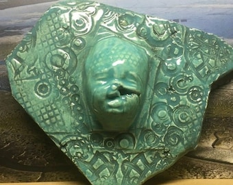 H.R. Giger Style: Ceramic Wall Tile, Crybaby Series, Ceramic sculpture, ceramic tile, wall art, room decor, sculpted art tile, 4x4 inches