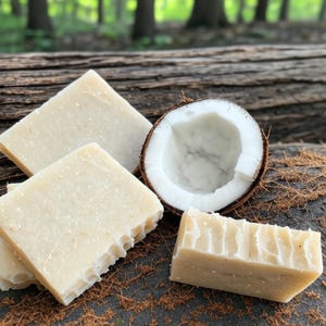 4,5oz Vegan COCONUT Soap Bar - Handmade, All Natural Ingredients, No Colorant, Cold Process Traditional Soap..