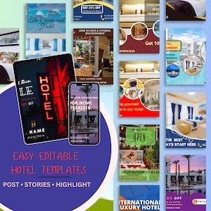 Canva-sjablonen voor hotelsociale media | Bewerkbaar Facebook-bericht | Hotelpromotie en -marketing