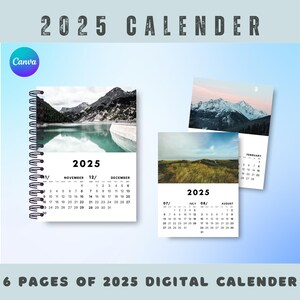 2025 Calender, 2025 Montly Calender, 6 Pages 2025 Monthly Calender, 2025 Calendar A4 Printable Download, Editable Calender, Digital Calender