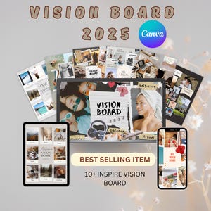 10+ Vision Board, Vision Board 2025 Kit, Inspiration Templates Board, Printable Vision Kit, Create Your Dream Life, Vision, Canva
