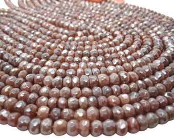 AB Peach Moonstone Beads Natural AB Coating Faceted Rondelles SKU 5205