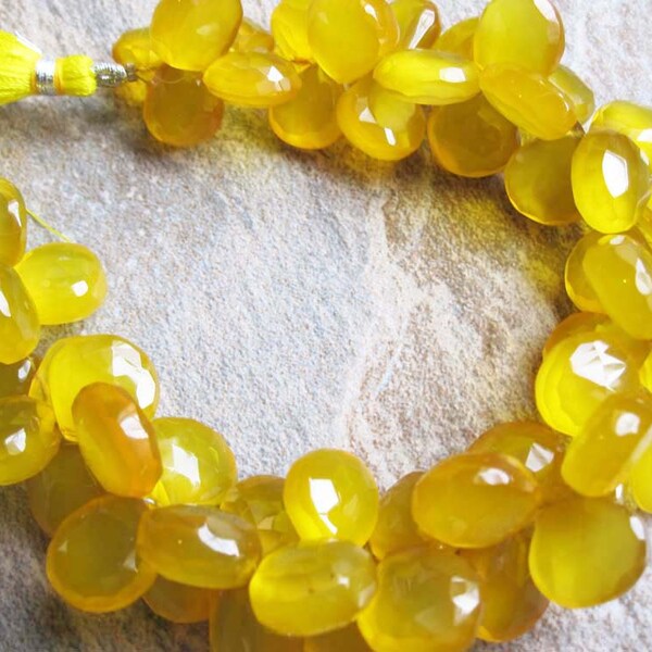 Chalcedony Briolette Beads, Yellow Chalcedony, 11-12mm, Faceted Heart Briolettes, Brides Bridal, Wedding, SKU 2912