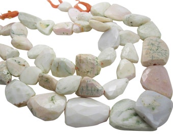 Pink Opal Beads, Pink Peruvian Opal, Pink Opal Nuggets, 15mm x 22mm, Faceted Nuggets, SKU 4004A
