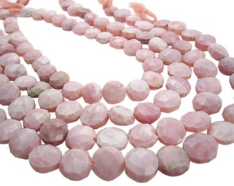 Pink Opal Bead | Pink Peruvian Opal | Peruvian Pink Opal | Faceted Coin | SKU 4014A