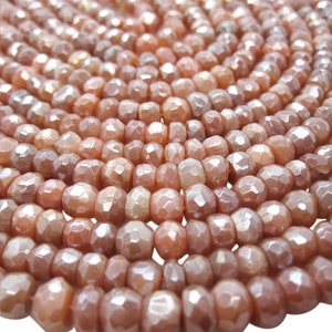 AB Peach Moonstone Beads Natural AB Coating Faceted Rondelles SKU 5205