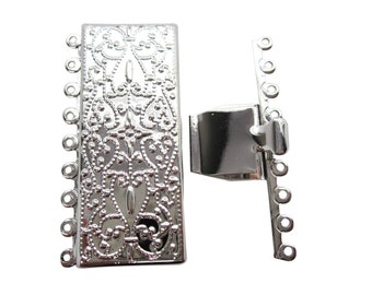 9 Strand Clasp, Brass Box Clasp, Rectangle Clasp, Multi Strand Clasp, Silver Plated Clasp, SKU 5088