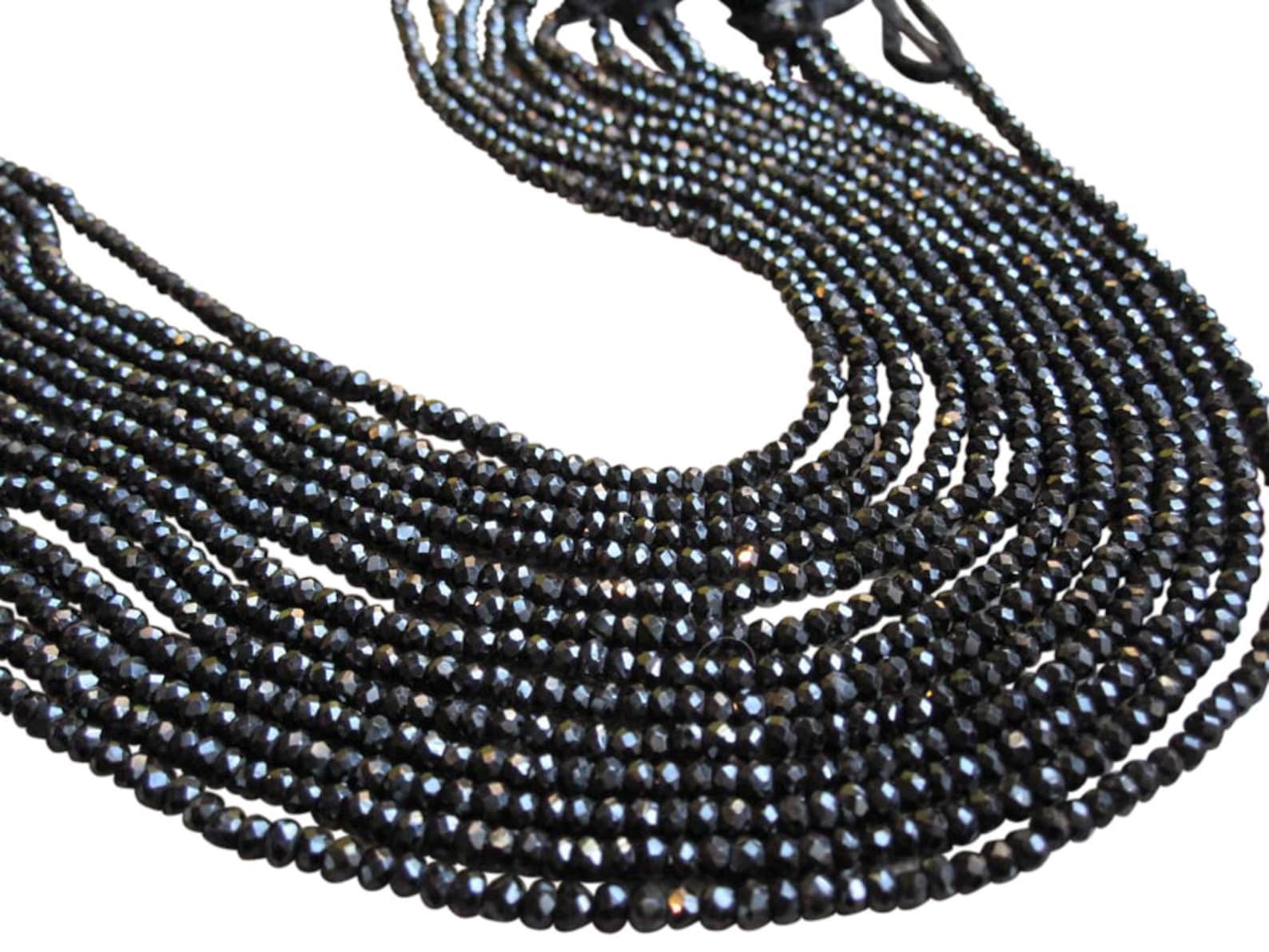 3mm faceted rondelle Black Spinel mini Bead spacer 13" (ap